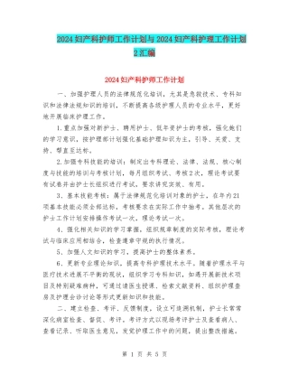 2024妇产科护师工作计划与2024妇产科护理工作计划2汇编