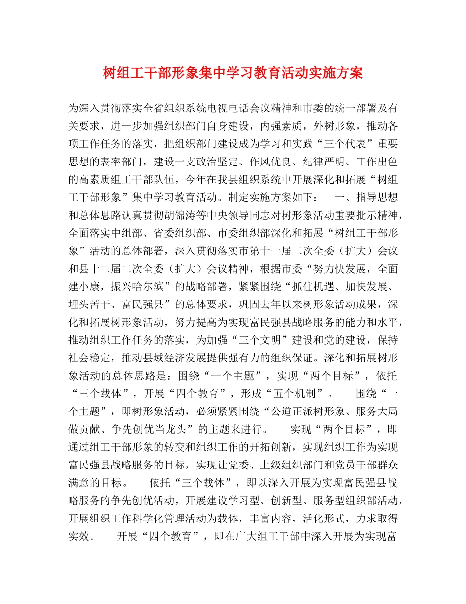 树组工干部形象集习教育活动实施方案 _第1页