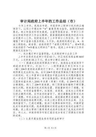 审计局政府上半年的工作总结（市）