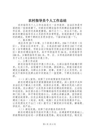 农村指导员个人工作总结