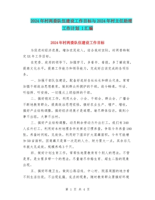 2024年村两委队伍建设工作目标与2024年村主任助理工作计划-1汇编