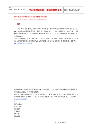 全国部分城市劳动力市场供求状况分析