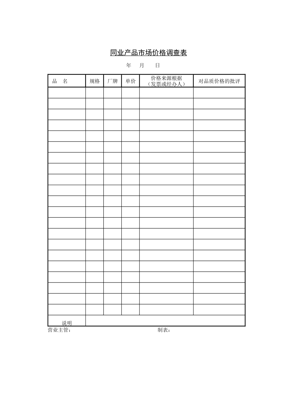 同业产品市场价格调查表（DOC1页）_第1页