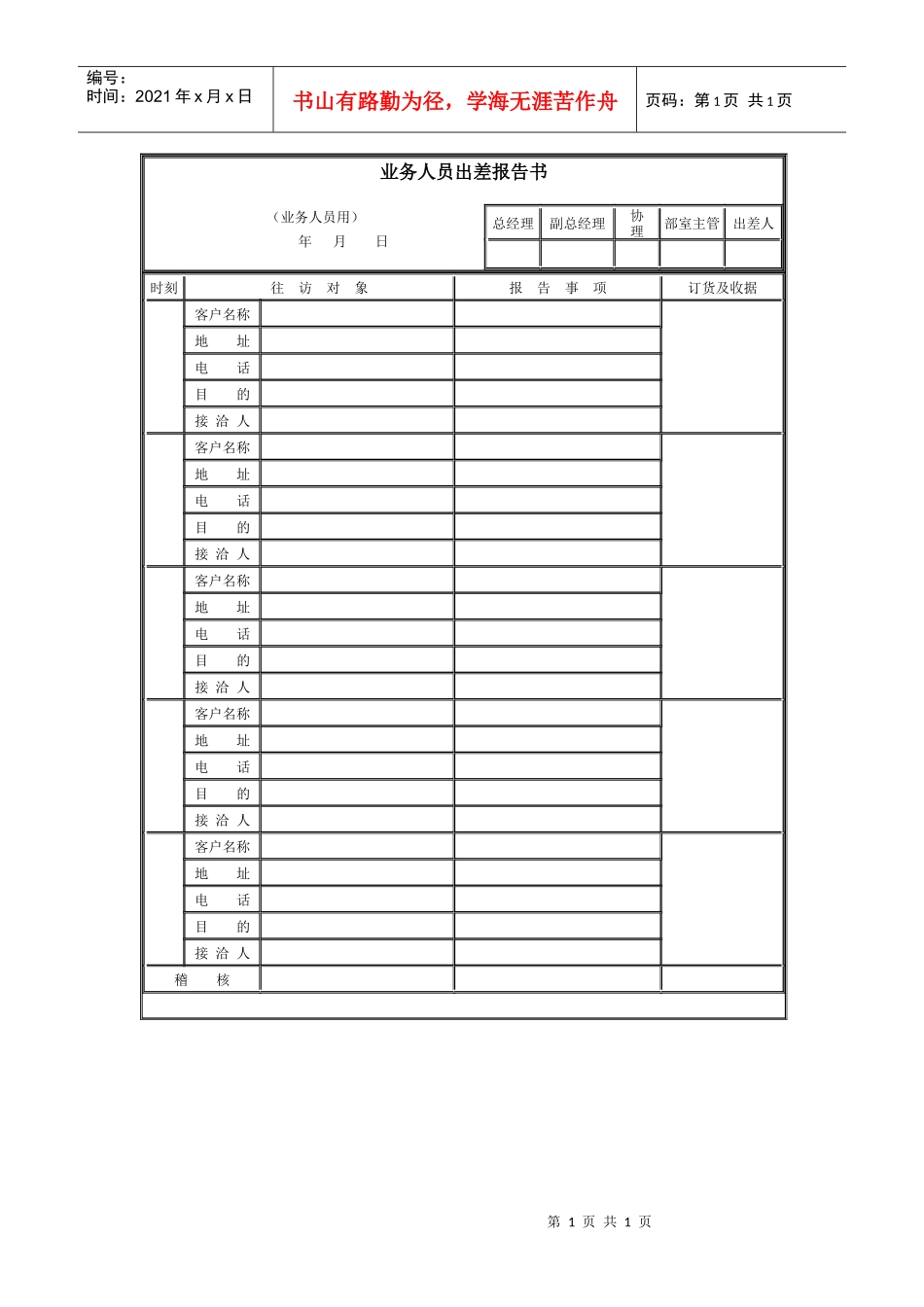 差旅-业务人员出差报告书_第1页