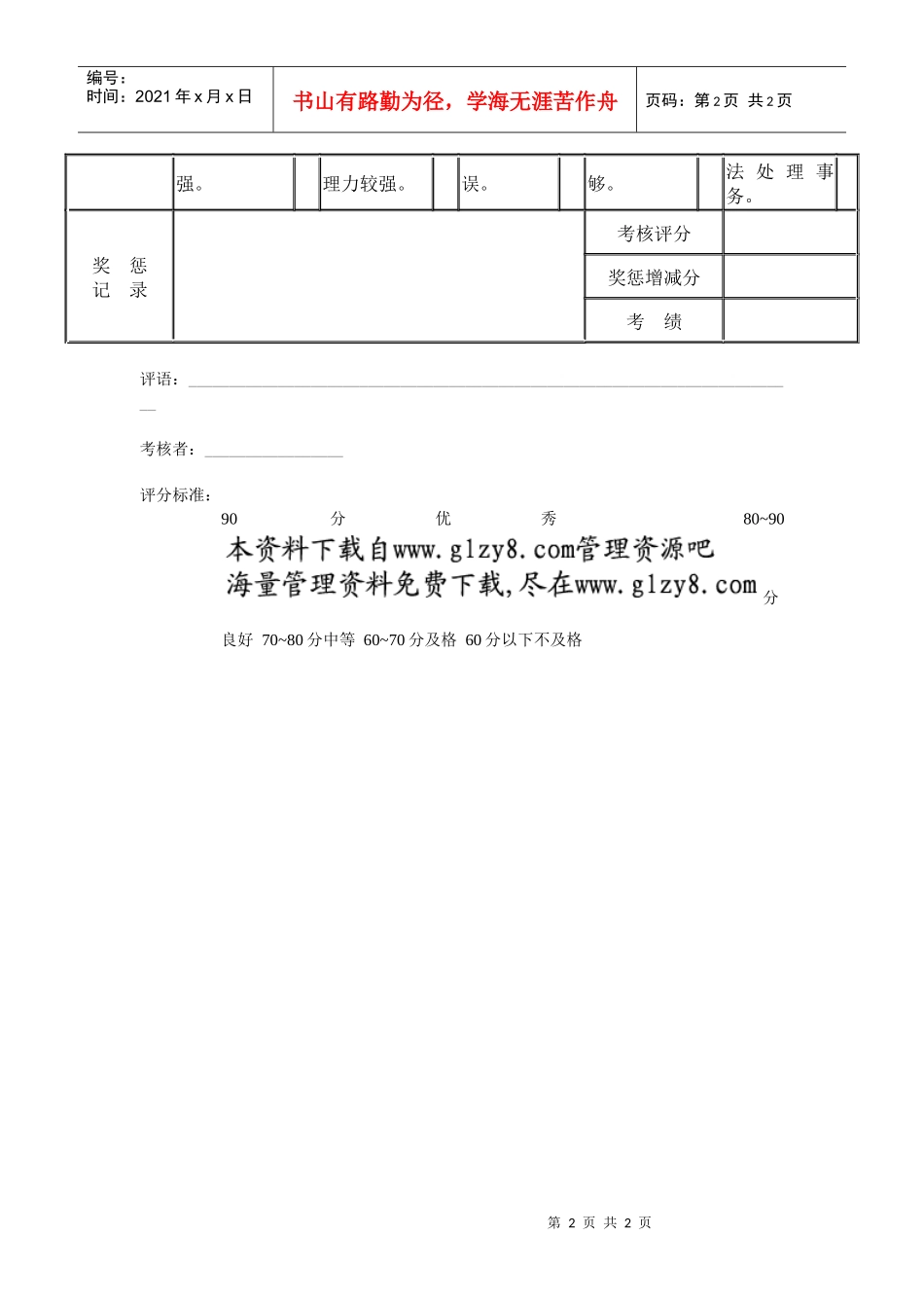 主管人员服务成绩考核表_第2页