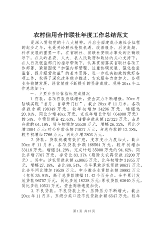农村信用合作联社年度工作总结范文