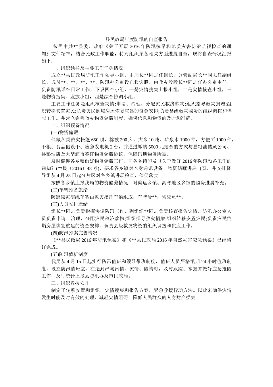 县民政ۥ局防汛的自查报告 _第1页