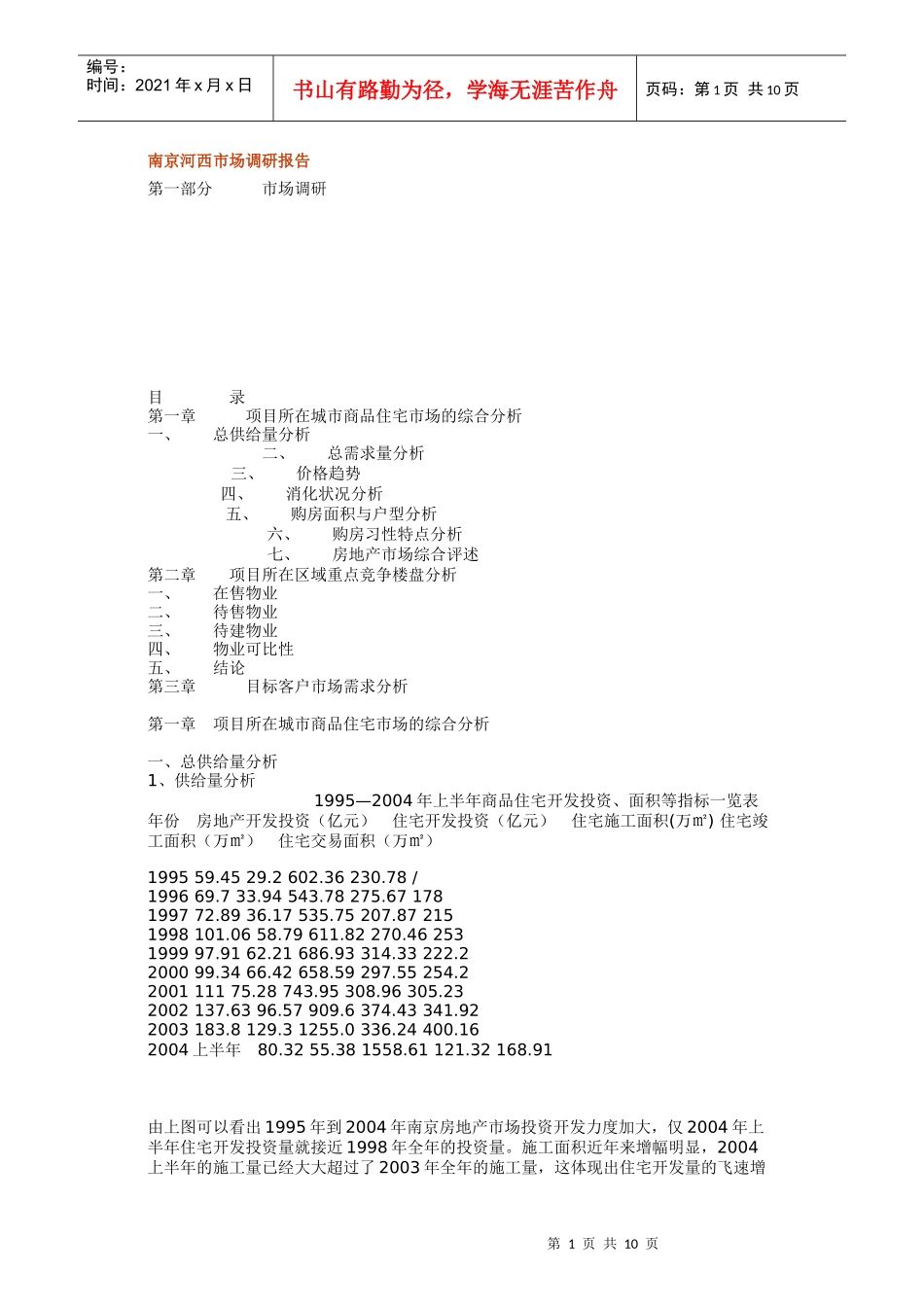 南京房地产项目管理市场调研报告_第1页