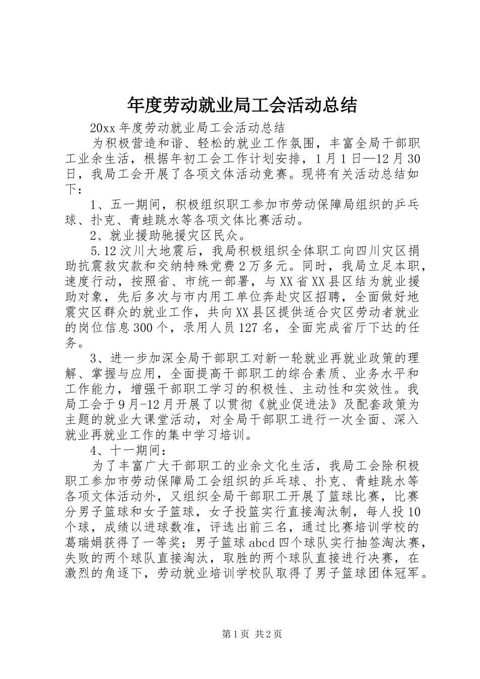 年度劳动就业局工会活动总结_第1页