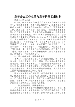 慈善分会工作总结与慈善捐赠汇报材料