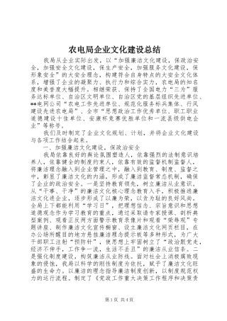 农电局企业文化建设总结