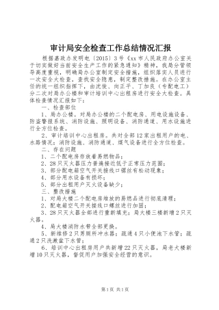 审计局安全检查工作总结情况汇报