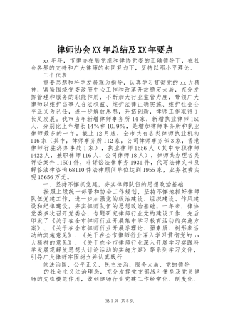 律师协会XX年总结及XX年要点