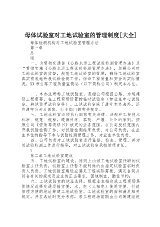 母体试验室对工地试验室的管理规章制度细则[大全]