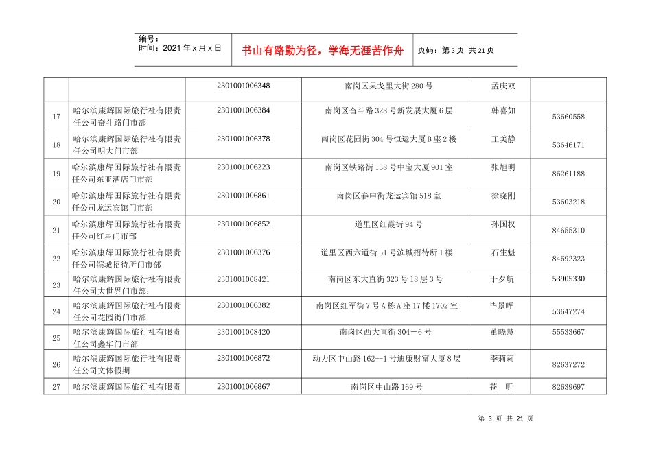 哈尔滨市旅行社国际社门市部名录_第3页