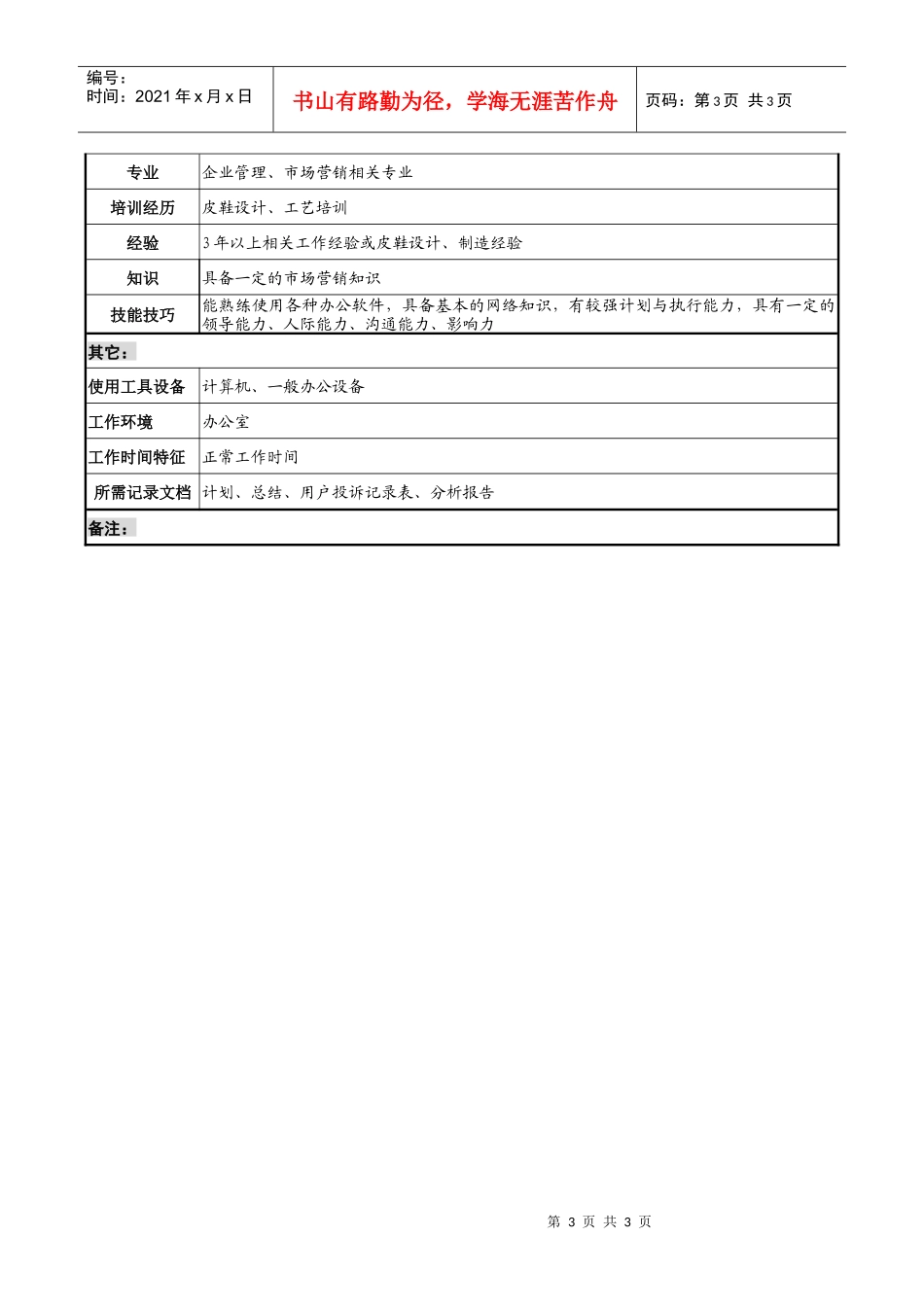 制鞋企业服务中心经理岗位说明书_第3页