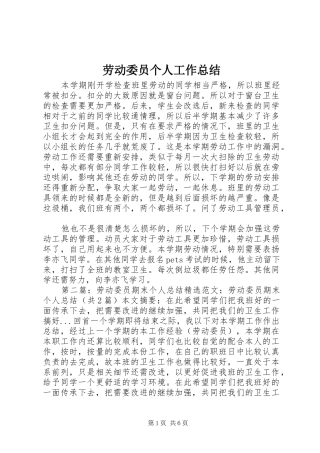 劳动委员个人工作总结