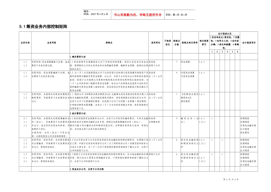 5.1筹资业务控制矩阵_第1页