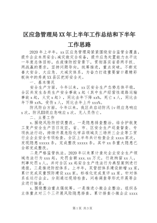 区应急管理局XX年上半年工作总结和下半年工作思路