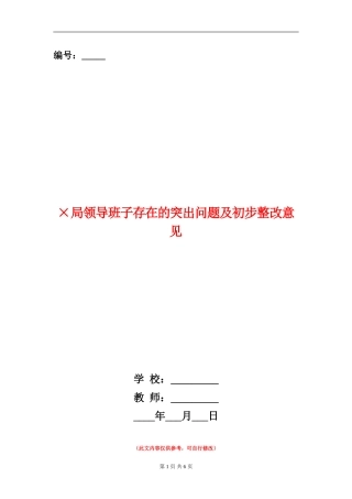 ×局领导班子存在的突出问题及初步整改意见