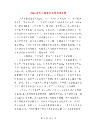 2024年乡分部争优工作自查汇报