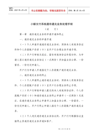小额支付系统通存通兑业务处理手续