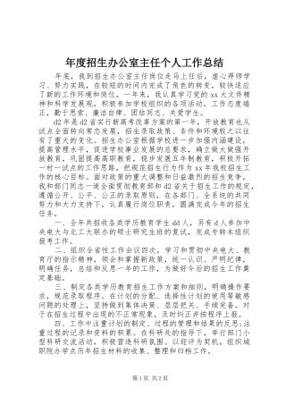 年度招生办公室主任个人工作总结