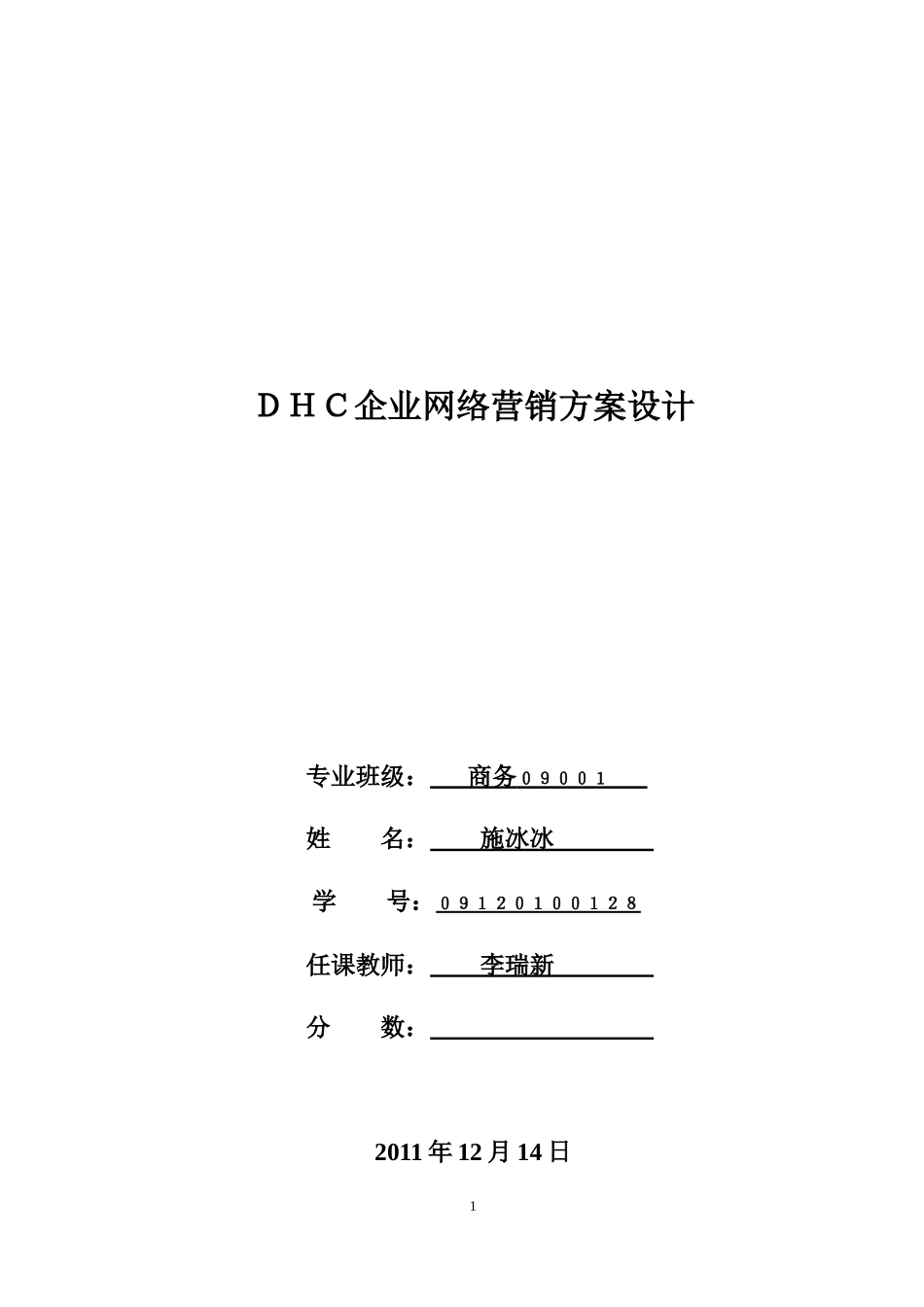 DHC企业网络营销方案设计_第1页