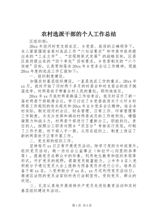 农村选派干部的个人工作总结