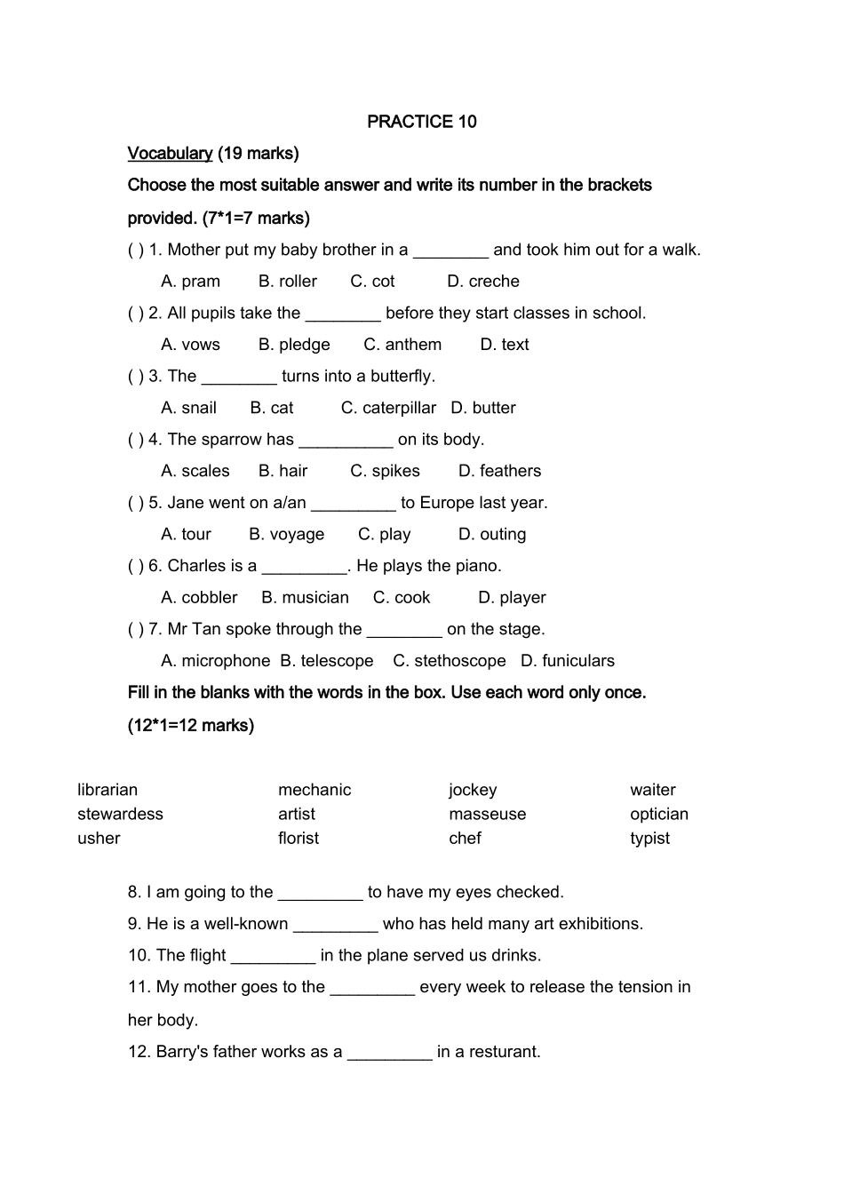 新加坡小学英语试卷二年级PRACTICE 102 _第1页