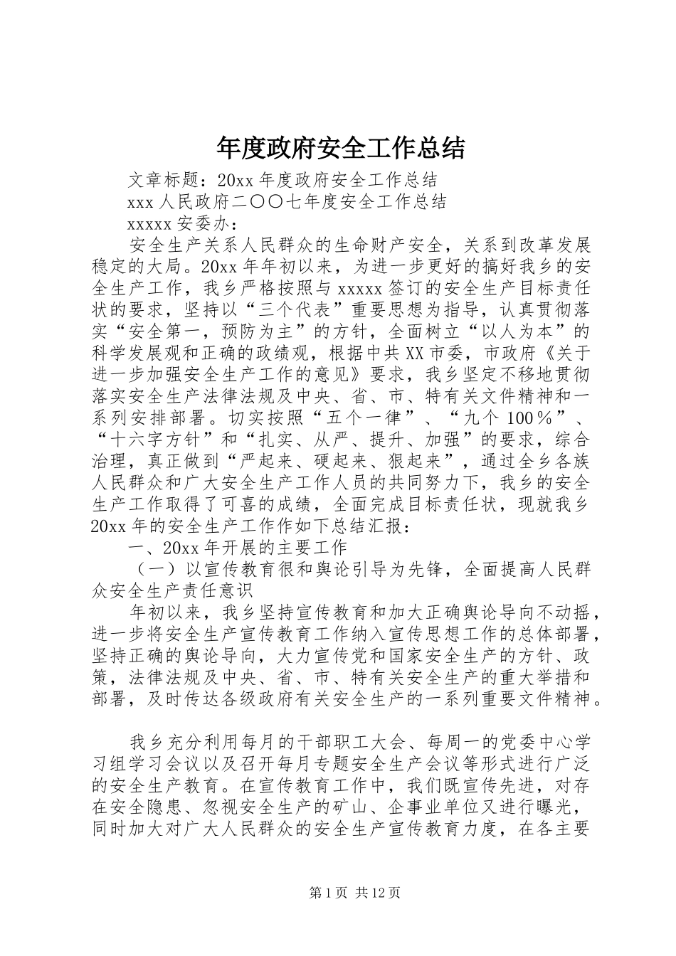年度政府安全工作总结_第1页
