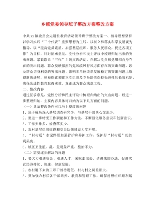 乡镇党委领导班子整改方案整改方案 
