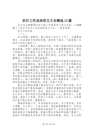 农行工作总结范文大全精选12篇