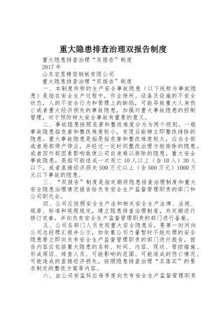 重大隐患排查治理双报告管理规章制度