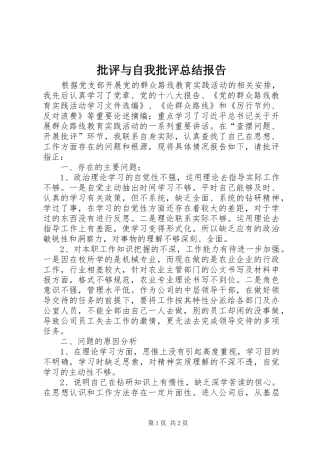 批评与自我批评总结报告
