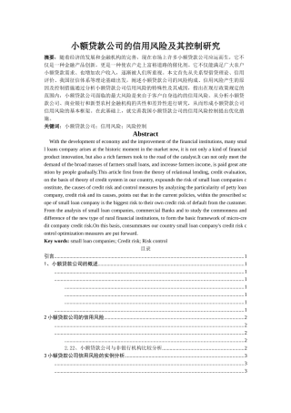 小额贷款公司的信用风险及其控制研究 - 副本 