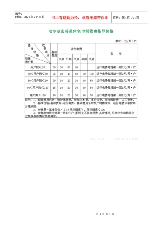 哈尔滨市普通住宅电梯收费指导价格