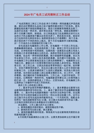 2024年广电员工试用期转正工作总结