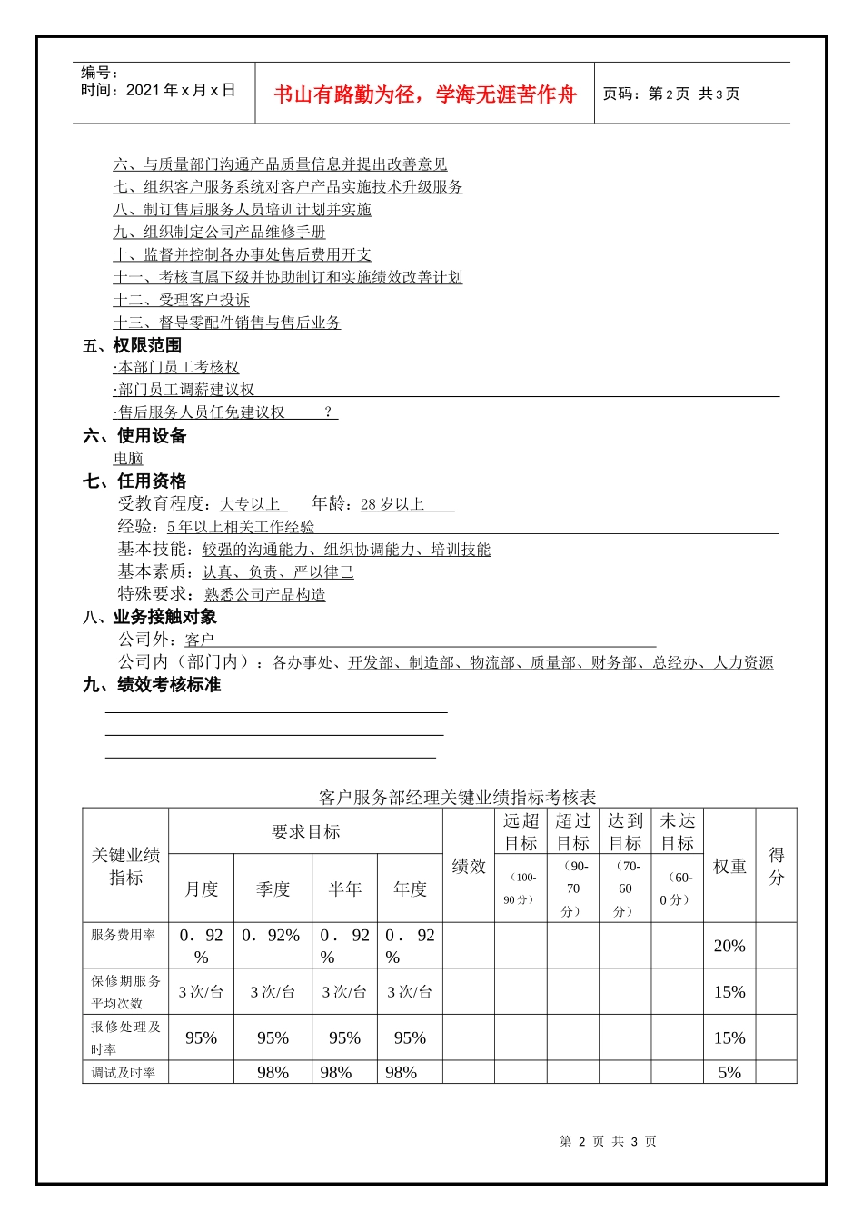 工作说明书-客户服务经理_第2页