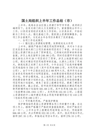 国土局组织上半年工作总结（市）