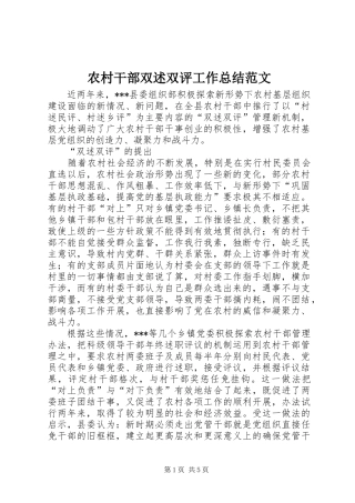 农村干部双述双评工作总结范文