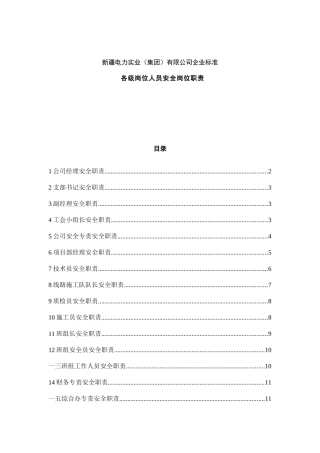 新疆某电力公司各岗位人员安全岗位职责