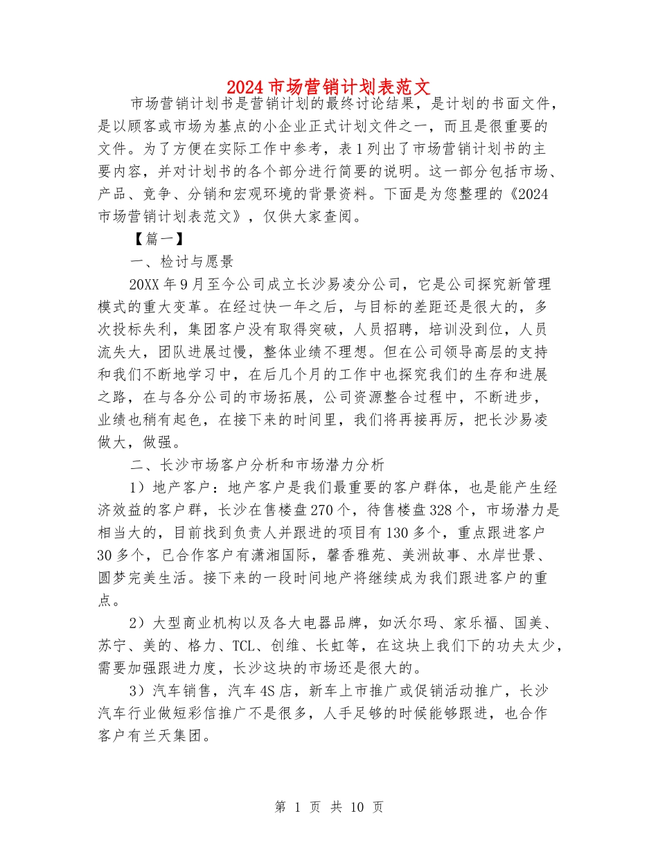 2024市场营销计划表范文_第1页