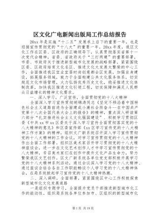 区文化广电新闻出版局工作总结报告