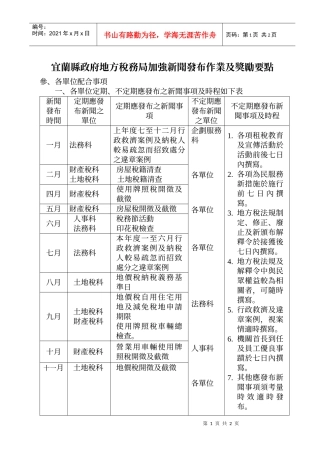 宜兰县政府地方税务局加强新闻发布作业及奖励要点