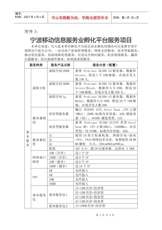 宁波移动信息服务业孵化平台服务项目