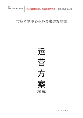 市场营销中心业务及渠道发展部营运方案(初稿)