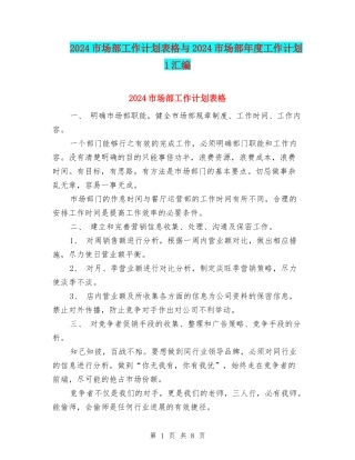 2024市场部工作计划表格与2024市场部年度工作计划1汇编