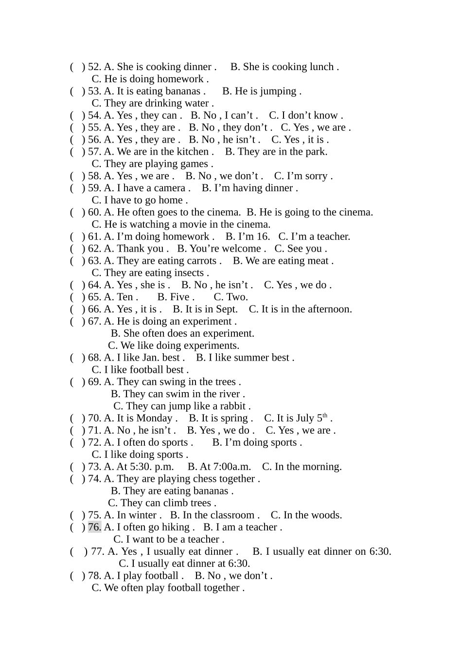 五年级英语下册句型复习题2 _第3页