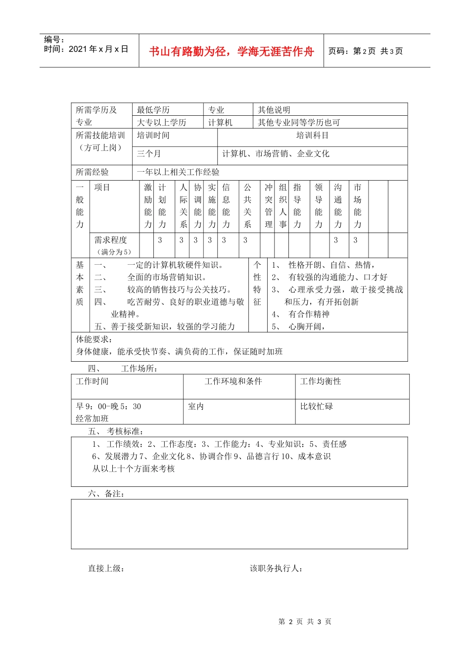 【职位描述】客户中心职务说明书（客户支持）_第2页